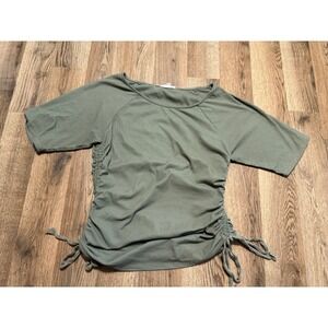Love and Promises Ruched Side Ribbed Top Women Medium Green Adult Short Sleeve